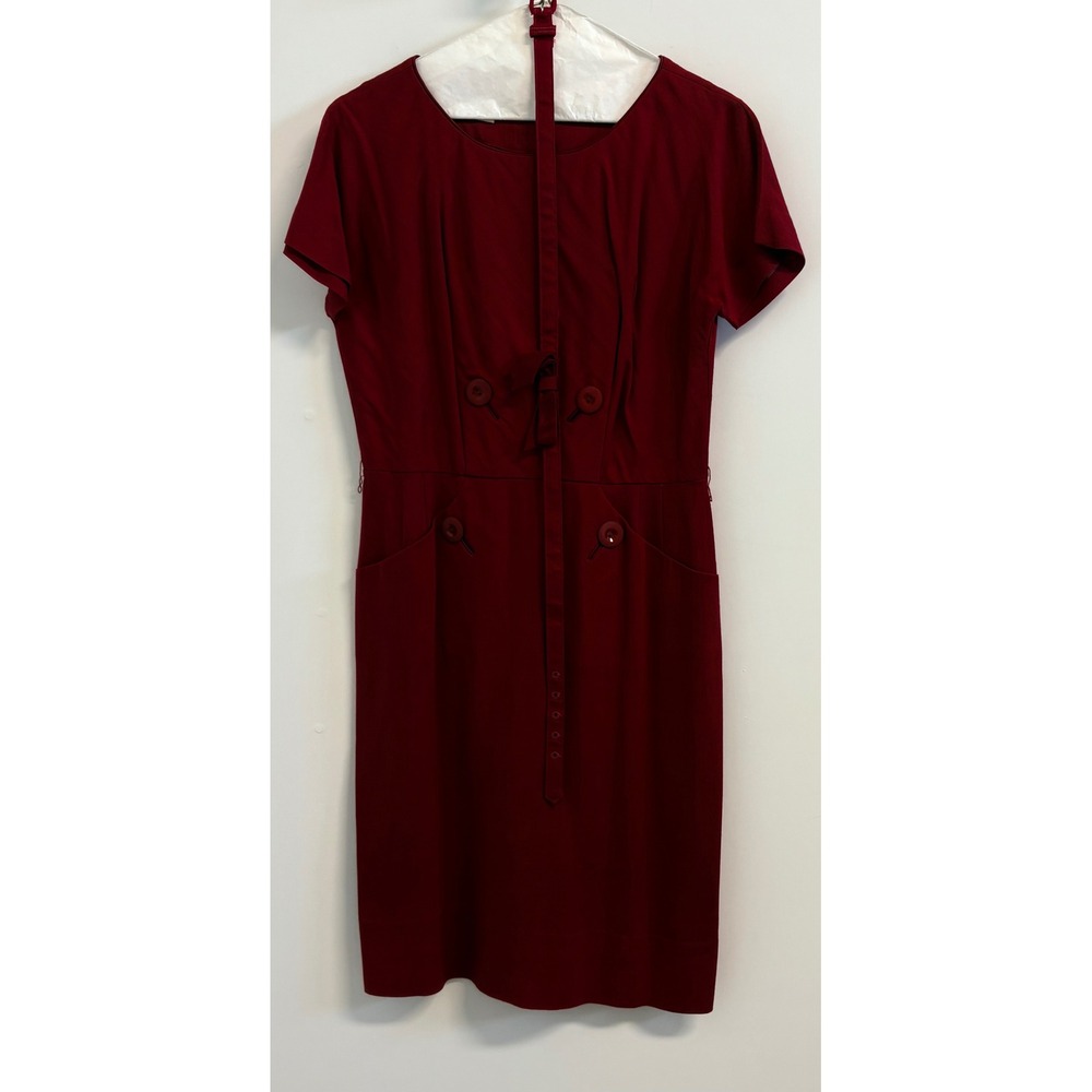 Vintage R&K Originals Red Short Sleeve Button Detail Sheath Dress Small